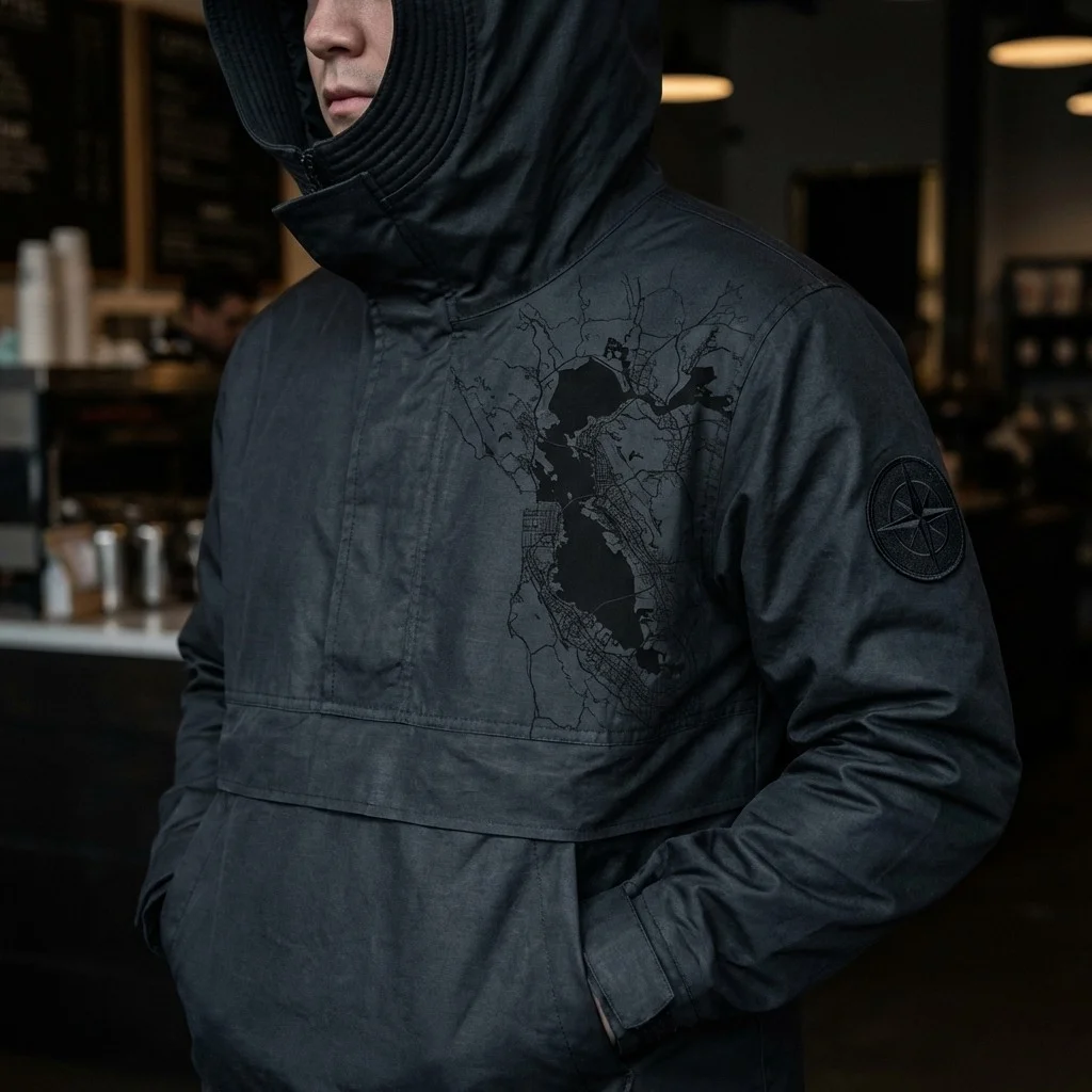 Supplied garment concept image. Physical manufacture and chart accuracy are unverified.